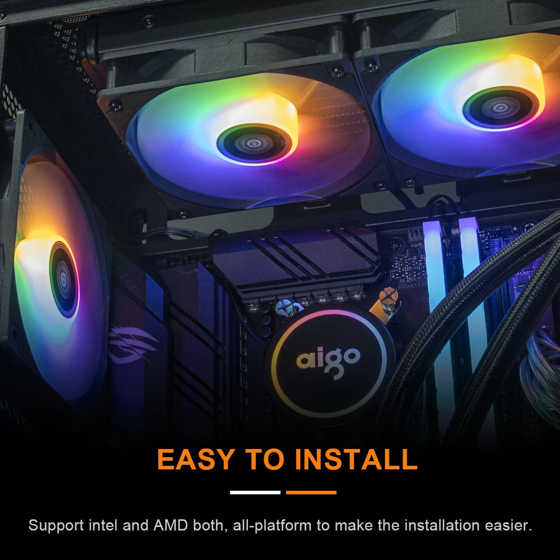 Aigo ACSE Water Cooling CPU Cooler – 120/240mm RGB Fan Liquid Heatsink Radiator for LGA 2066/2011/1151/1155/AM3+/AM4