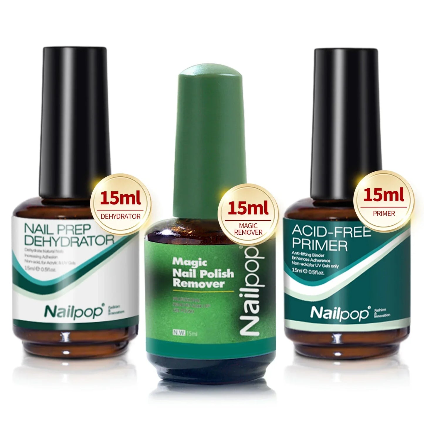 Nailpop Nail Dehydrator & Primer — Acid-Free Natural Nail Prep for Acrylic & UV Gel, Fast Dry Superior Bonding Set