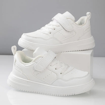 Kids' Black Leather Sneakers – Non-Slip Casual Walking & Tennis Shoes for Boys and Girls