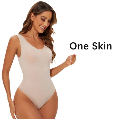Women’s Seamless Shapewear Bodysuit – Thong Body Shaper with Wide Shoulder Straps for Sculpting & Slimming