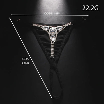 Women’s Rhinestone Crystal Thong Bikini – Adjustable G-String Body Chain Swimwear with Water Drop Design Accessories