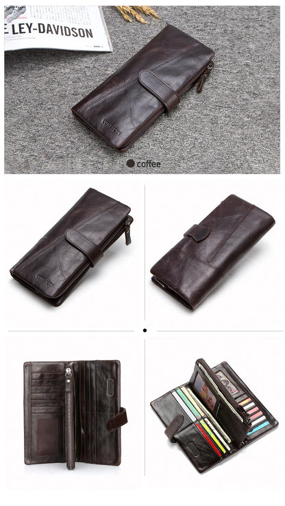 Women's Genuine Leather Long Wallet – Fashion Clutch with Coin Purse, Card Holder & Phone Pocket by Contact's