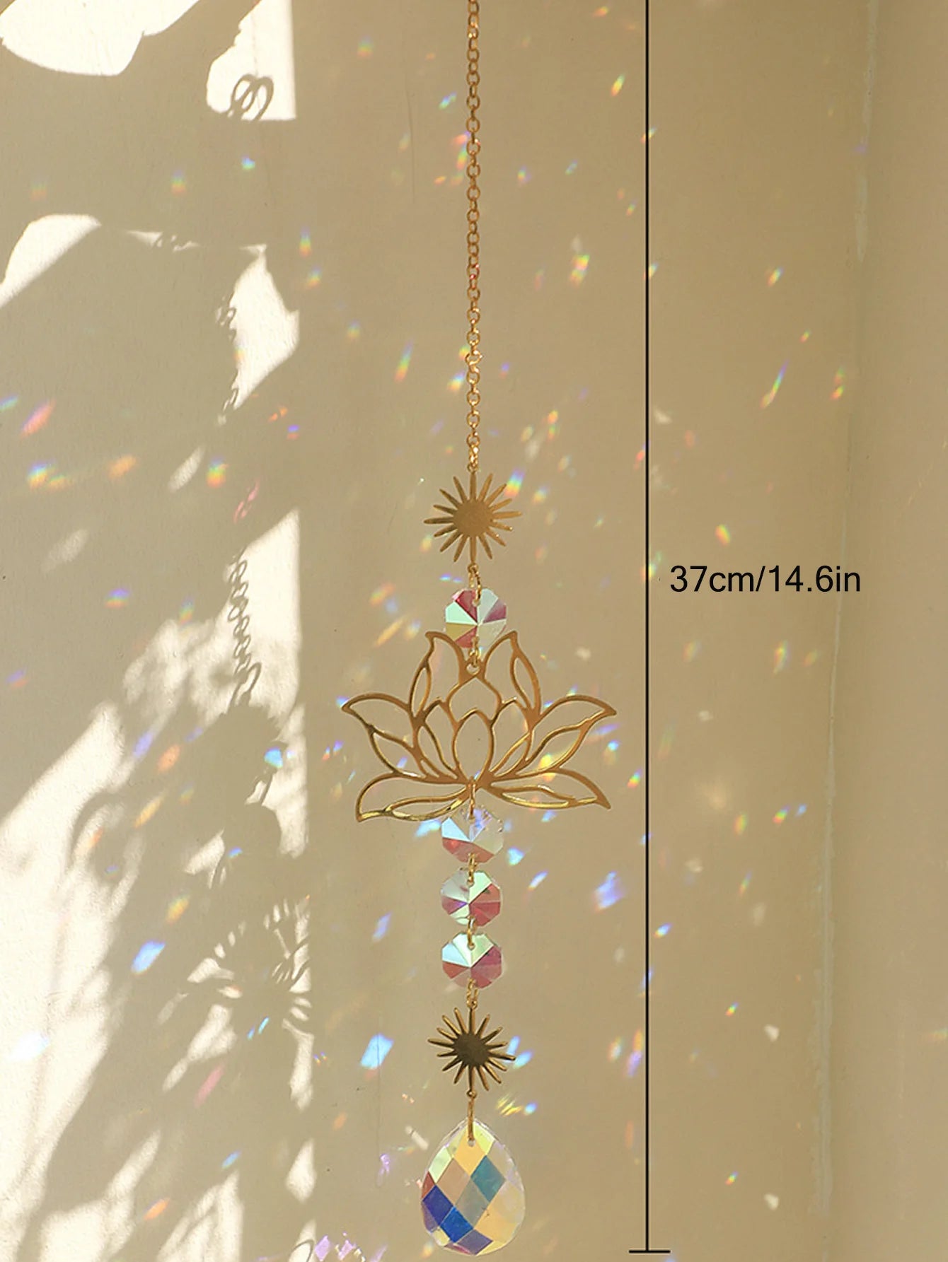 Golden Lotus AB Crystal Suncatcher Pendant – Colorful Water Drop Decoration for Gardening Crafts and Home
