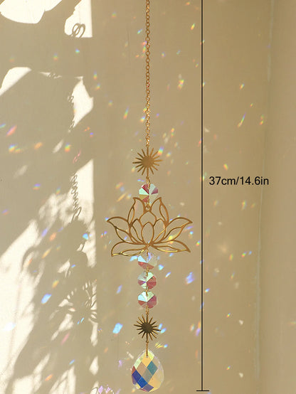 Golden Lotus AB Crystal Suncatcher Pendant – Colorful Water Drop Decoration for Gardening Crafts and Home