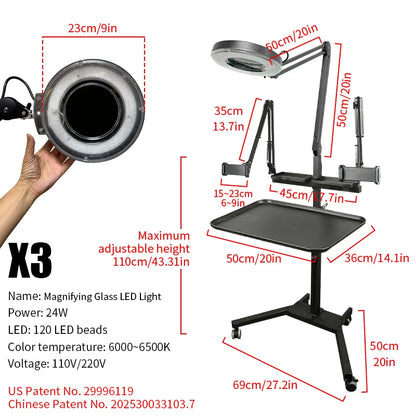 TAIDU Tattoo Workstation – Foldable LED Light 60W with Phone Holder, Tray Table, Nail Lamp & Tattoo Work Cart