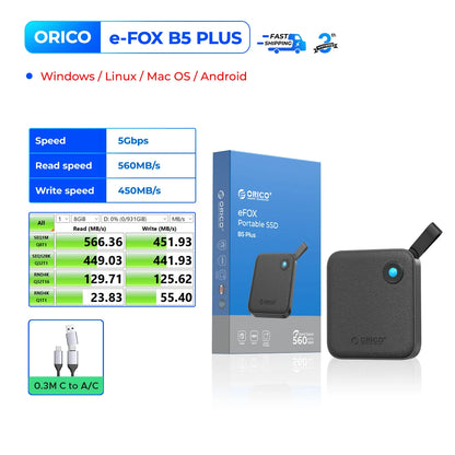 ORICO Portable USB 3.2 Gen2 External SSD for iPhone 15/Pro, Windows & Mac – Ultra Fast Lightweight Solid State Drive