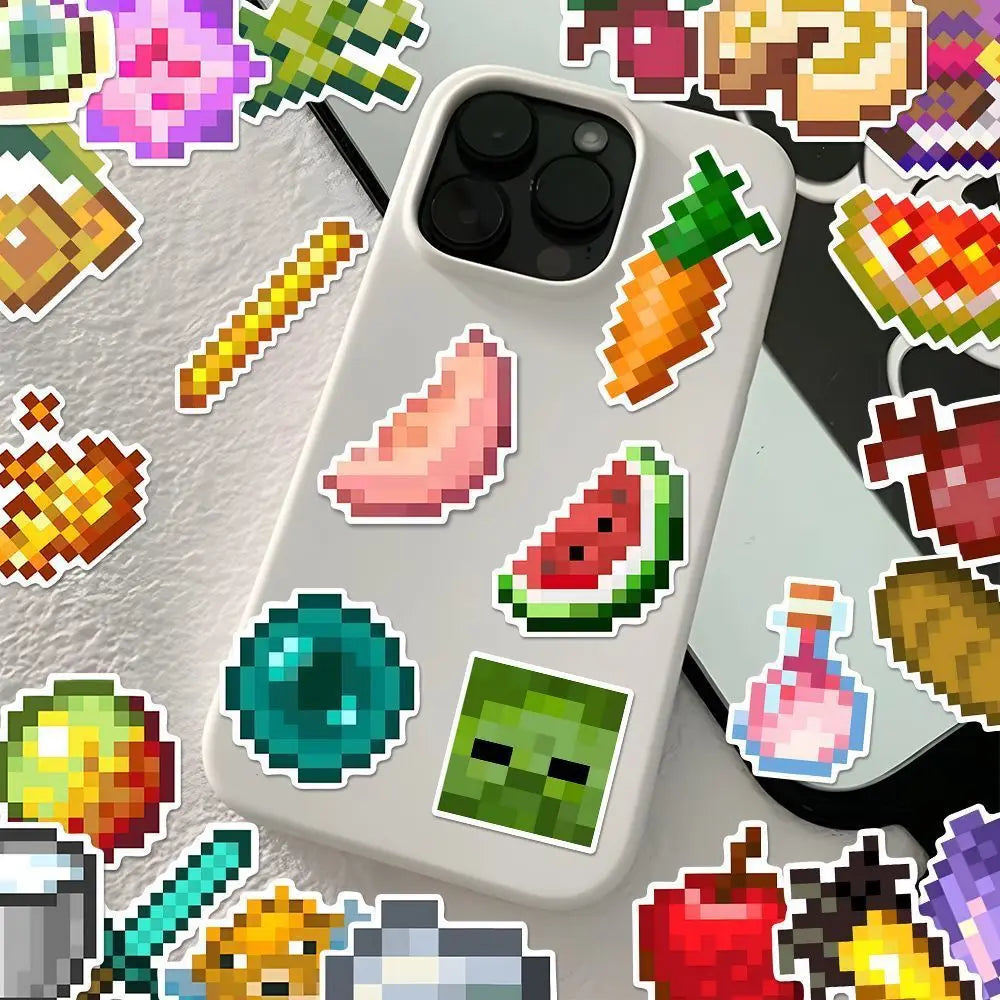 Pixel Game Cartoon Stickers – 50-Piece Waterproof DIY Decal Set for Phones, Laptops, Luggage & Skateboards