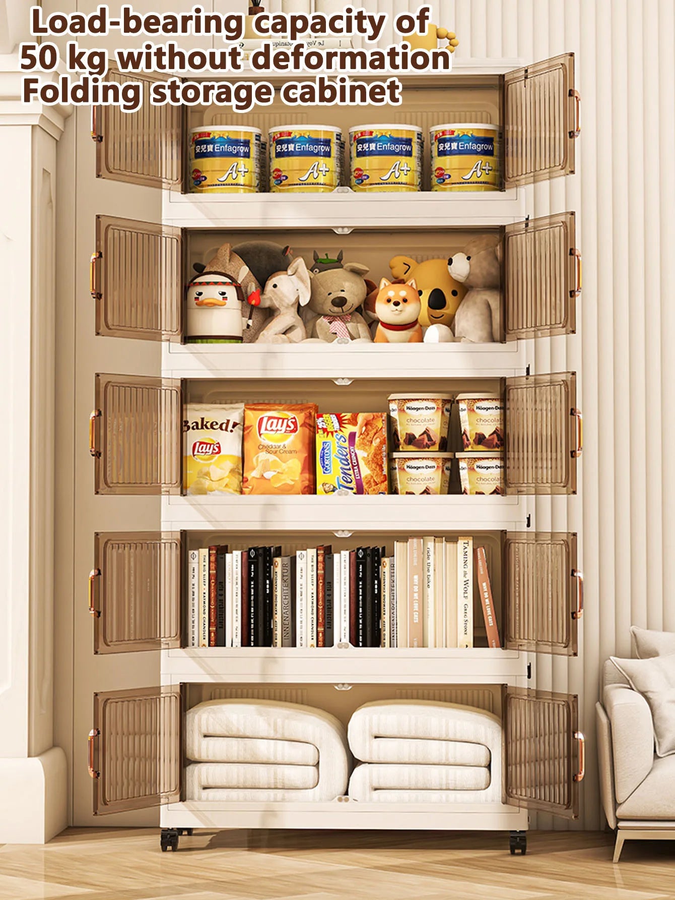 Installation-Free Foldable Storage Cabinet – Plastic Organizer for Kids’ Clothes & Snacks