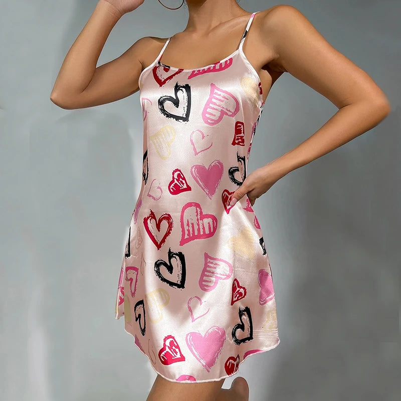 Women’s Satin Floral Sleepdress - Spaghetti Strap Slip Nightgown Comfortable Luxury Sleepwear Dress