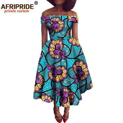 Women’s African Ankara Off-Shoulder Dress - Traditional Print Fashion Attire for Special Occasions