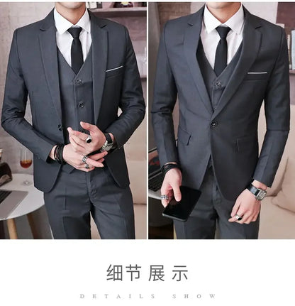 Men’s 3-Piece Suit 6XL — Blazer, Vest & Trousers, Italian Style Fashion Business Wedding Formal Gentleman Dress