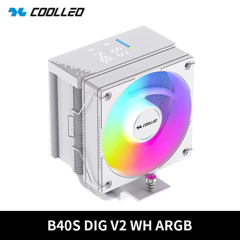 COOLLEO B40S DIG CPU Air Cooler with Intelligent Temperature Display – 4 Heat Pipes 200W TDP Radiator for Intel LGA1700/115X & AMD AM4/AM5