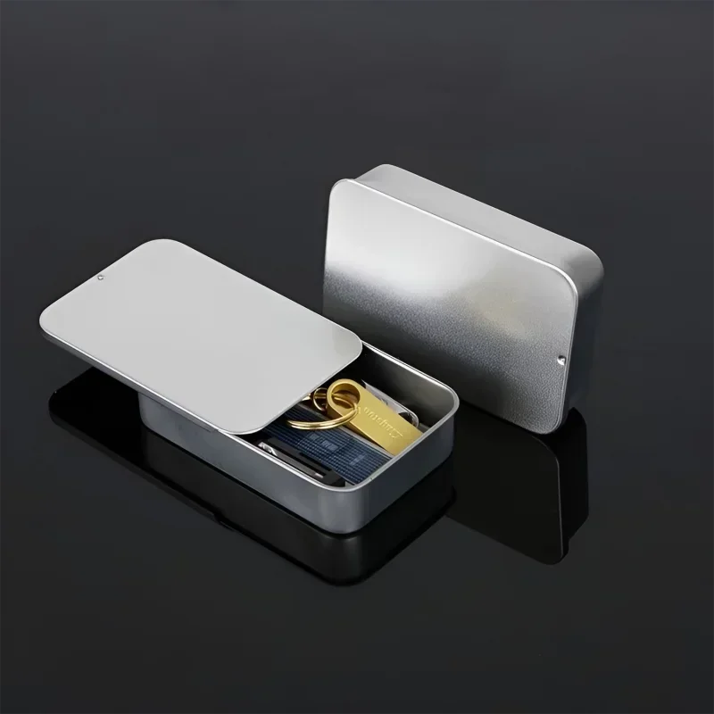 Metal Rectangular Tin Storage Box – Portable Slide-Cover Organizer for Candy, Pills & Small Items, Empty Tinplate Container