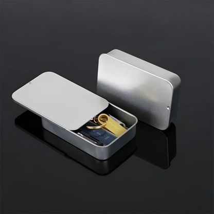 Metal Rectangular Tin Storage Box – Portable Slide-Cover Organizer for Candy, Pills & Small Items, Empty Tinplate Container