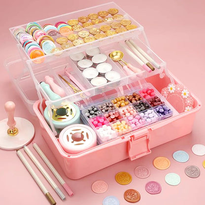 Wax Seal Stamp Kit with Storage Box & Furnace - Craft Supplies for Christmas & Wedding Invitation Decoration