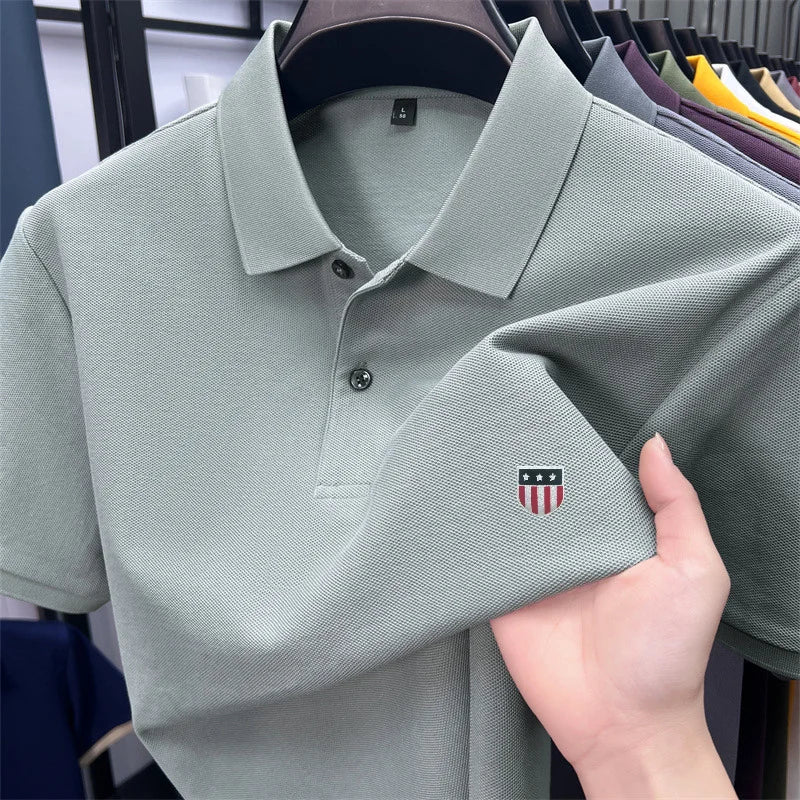 Men's Luxury Cotton Polo Shirt - 100% Cotton Short Sleeve Business Casual Summer Top