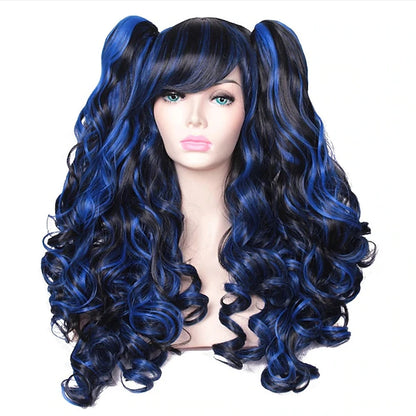HAIRJOY Women's Long Curly Synthetic Cosplay Wig with 2 Ponytails – Halloween & Party Wig