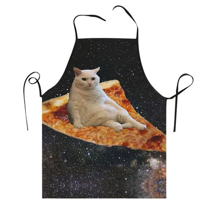 Unisex Space Pizza Cat Meme Bib Apron – 68x95cm Funny Animal Cooking & Baking Tablier for Adults