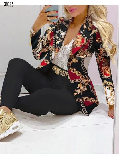 CM.YAYA Women’s Paisley Butterfly Blazer & Pants Set – Elegant 2-Piece Autumn Winter Street Style Outfit