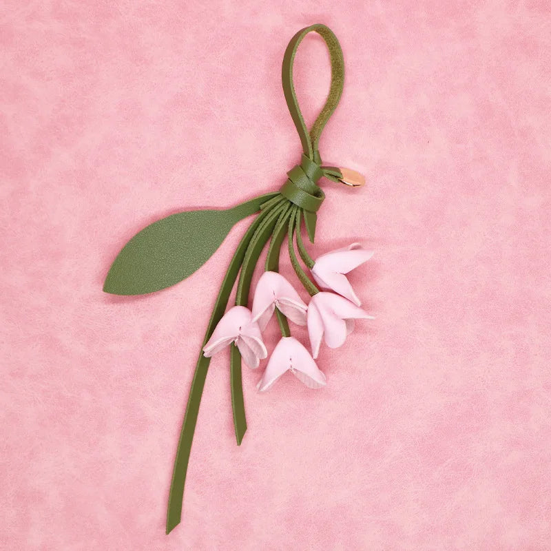 Genuine Leather Flower Bag Pendant Keychain – Original Handmade Osmanthus & Tulip Design, Exquisite Floral Charm for Bags & Accessories