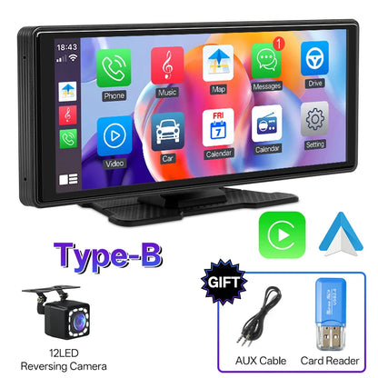 10.26" Portable Car Stereo - Wireless CarPlay & Android Auto Touchscreen with GPS Navigation and FM Multimedia Player