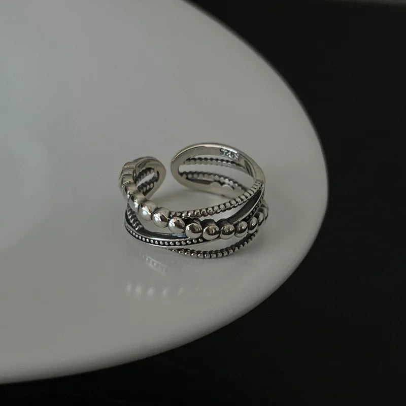 VENTFILLE 925 Sterling Silver Adjustable Ring – Vintage Hollow Line Punk Hip Hop Couple Jewelry
