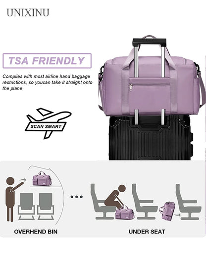 UNIXINU Large Capacity Carry-On Travel Bag: Weekender Duffle with Shoe Compartment - Perfect for Women's Sports & Fitness