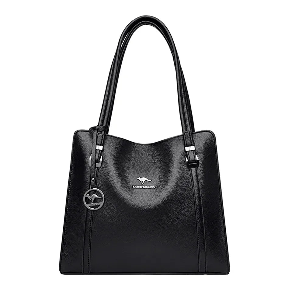 Women’s Soft Leather Luxury Handbag – Designer 3-Layer Large Capacity Shoulder & Crossbody Tote Bag