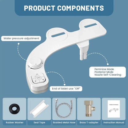 Samodra Non-Electric Bidet: Self-Cleaning Dual Nozzle Toilet Seat Attachment - Frontal and Rear Wash Water Bidet