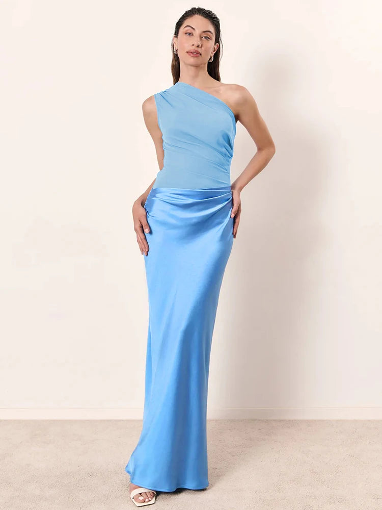 Mozision Women’s Satin Maxi Dress – Sexy Patchwork Sleeveless Backless Bodycon Evening & Club Party Dress