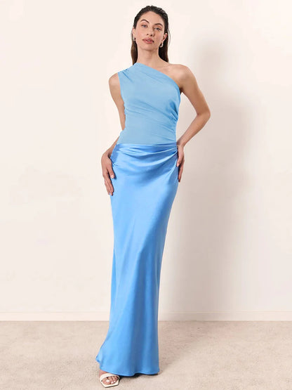 Mozision Women’s Satin Maxi Dress – Sexy Patchwork Sleeveless Backless Bodycon Evening & Club Party Dress