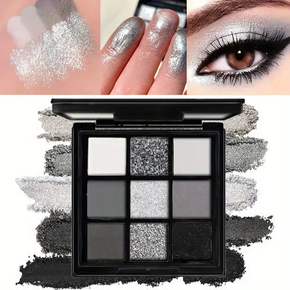 9 Shade Black Swan Eyeshadow Palette - Smoky Matte & Glitter Colors with Long Lasting Easy Blend Finish