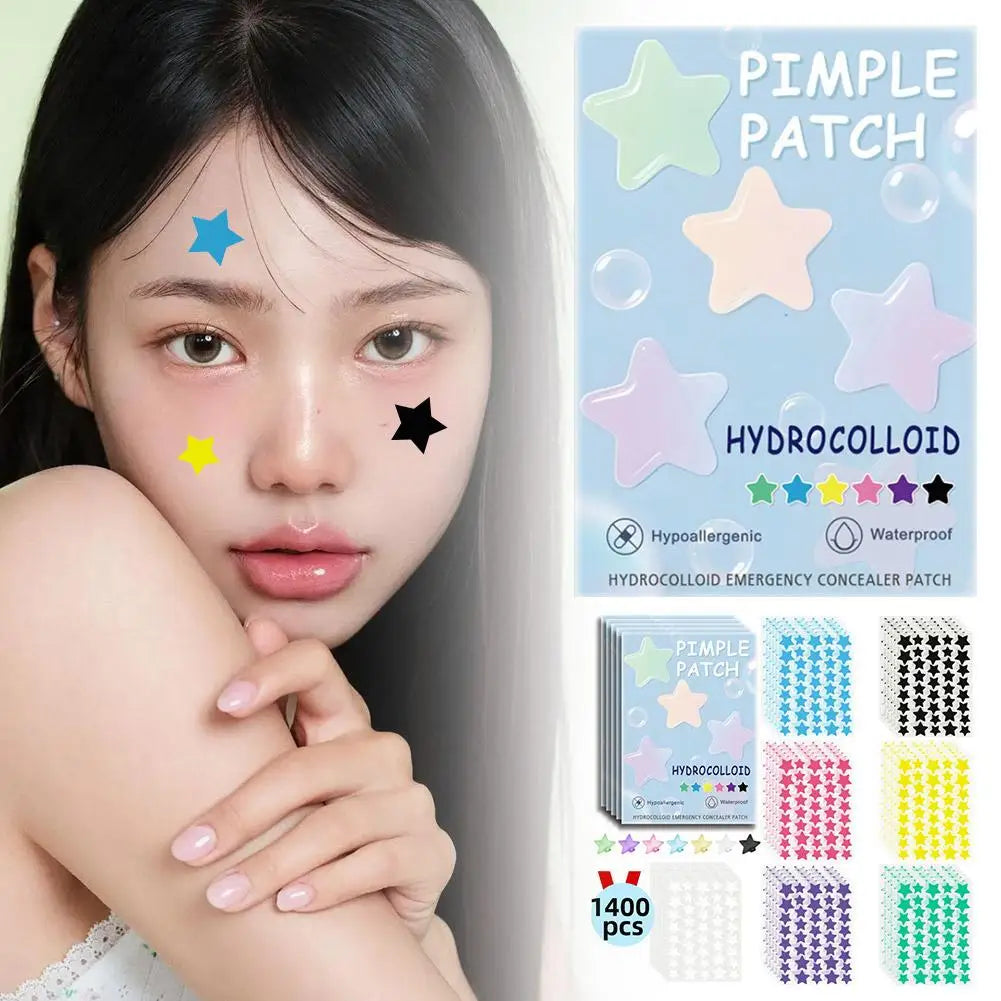1400-Piece Colorful Star Pimple Patches - Invisible Breathable Hydrocolloid Acne Stickers for Blemish Coverage and Skincare