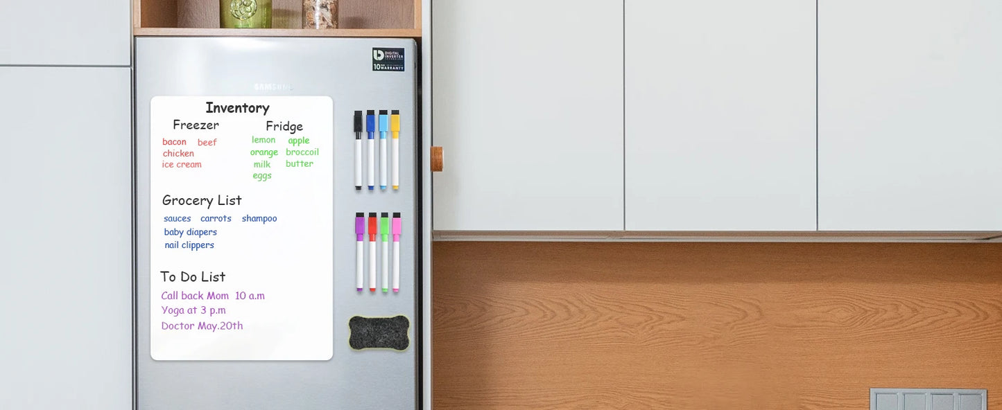 A2 Magnetic Dry Erase Whiteboard for Fridge – 23.6" x 16.5" Board with 8 Markers & Eraser