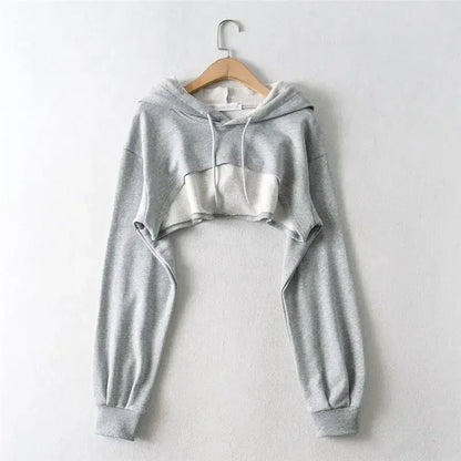 Women’s Irregular Crop Hoodie – Ultra-Short Y2K Style Long Sleeve Sweatshirt