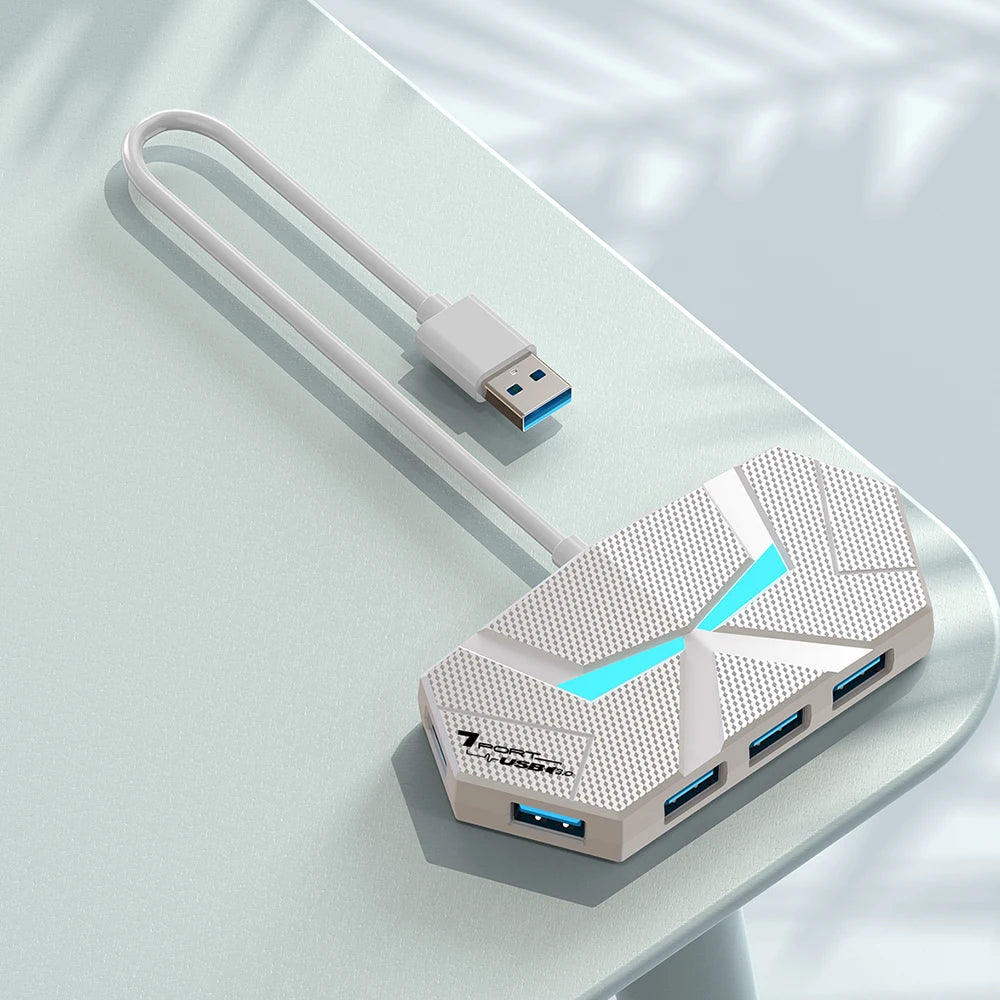 7-Port USB 3.0 Hub Type-C Docking Station — High-Speed 5Gbps Adapter for Laptop, Hard Drive, Mouse & Keyboard
