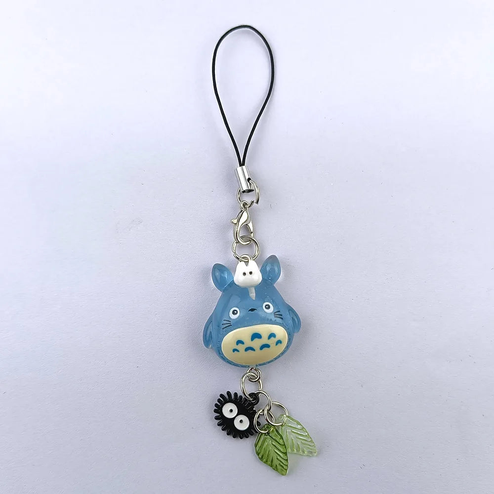 Kawaii Totoro Phone Charm - Blue Animal Soot Sprite Anime Pendant Keychain for Y2K Bags & Gifts