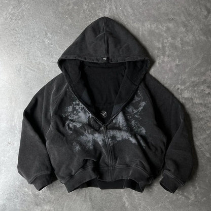 Unisex Gothic Punk Hooded Cardigan – British Harajuku Star Patch Embroidery Oversized Bat Sleeve Jacket
