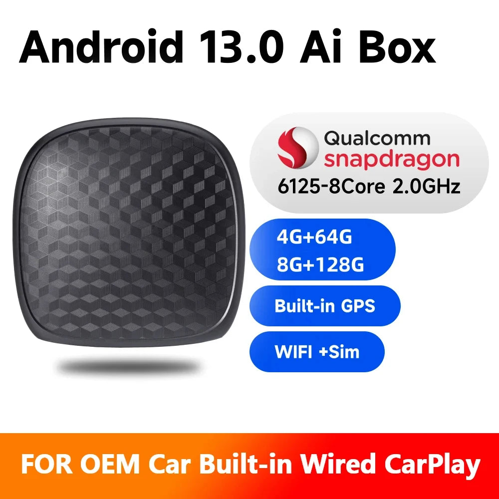 CarPlay AI Box 8+128G Android 13 – Wireless CarPlay & Android Auto, 8-Core CPU, 4G LTE for VW, Audi, Kia, Fiat