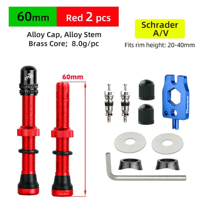 Deemount 2PCS Bicycle Tubeless Schrader Valves — Brass Core CNC Anodized MTB & Road Bike Rim Nipple