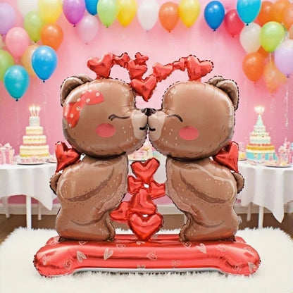 60in Standing Teddy Bear Balloon – Cute Love-Shaped Decoration for Romantic Valentine’s Day, Proposal, Wedding & Birthday Party
