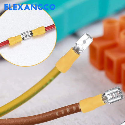 50PCS Insulated Spade Wire Connectors Set – 2.8/4.8/6.3mm Male & Female Electrical Crimp Terminals (Red, Blue, Yellow)