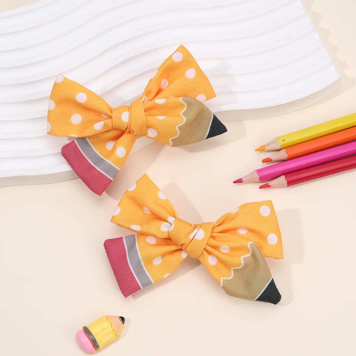 2Pcs Pencil Bow Hair Clips - Cute Kawaii Back to School Hairpins for Girls Kids