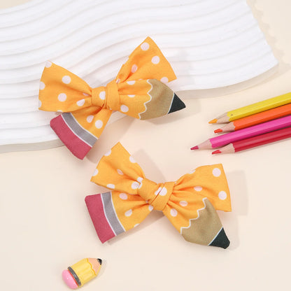 2Pcs Pencil Bow Hair Clips - Cute Kawaii Back to School Hairpins for Girls Kids