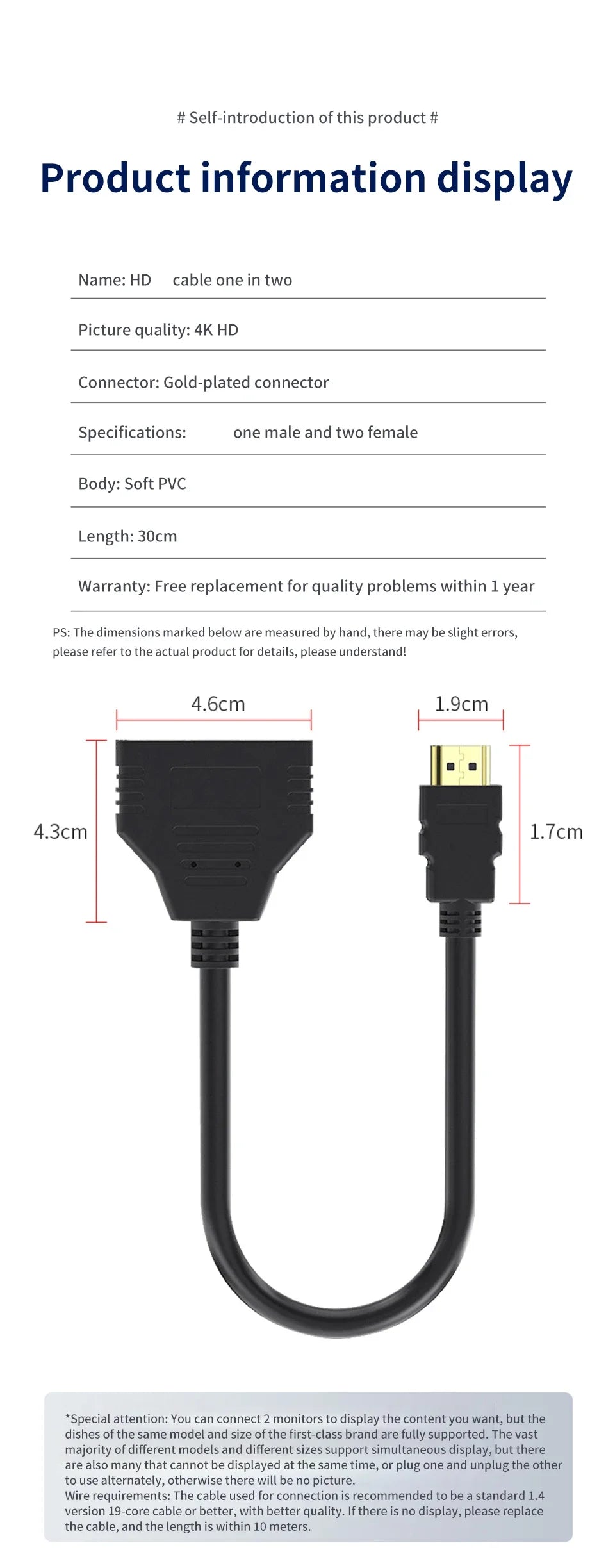 HDMI HD Cable Splitter – 1080P 2-Port Y Splitter, 1 In 2 Out Adapter for LCD TV, PS3, HDMI-Compatible Devices