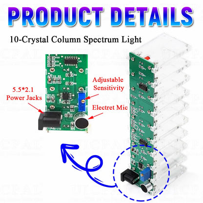 DIY LED Music Spectrum Kit - Crystal Column Audio Display PCB Soldering Practice Kit 5-12V