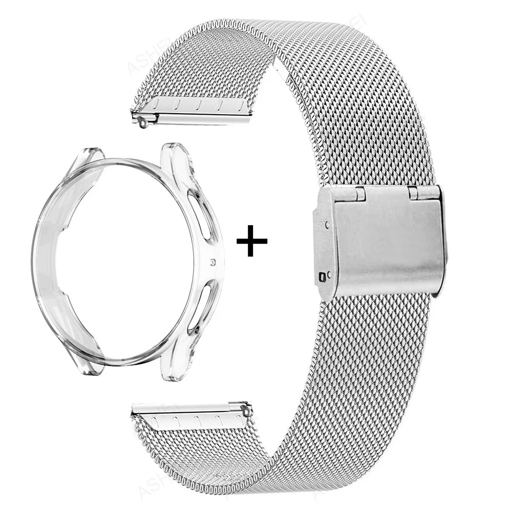 Samsung Galaxy Watch Case & Strap Set – Stainless Steel Band with Screen Protector for Watch 4/5/6, 40mm/44mm/45mm & Watch 5 Pro/6 Classic