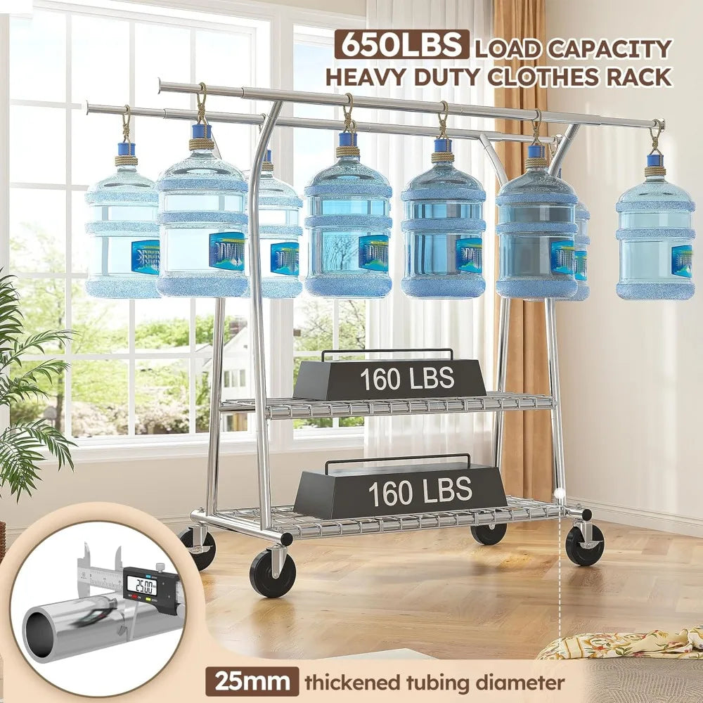 Heavy Duty 78" Rolling Clothes Rack with Shelves – Holds Up to 650LBS, Garment Rack for Hanging & Storage