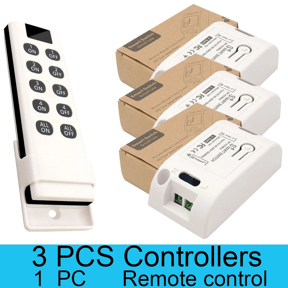 Wireless RF 433MHz Remote On/Off Light Switch Controller, AC 220V 10A Relay for Ceiling Lamp, LED, and Fan Smart Home Control