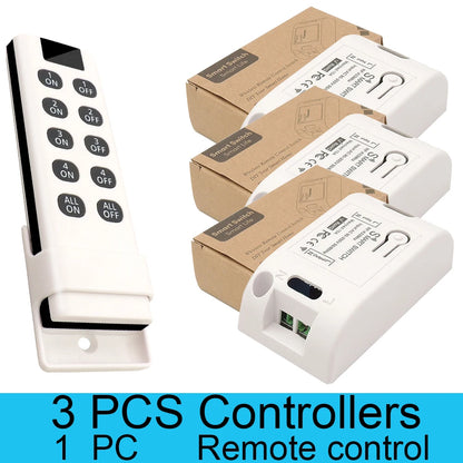 Wireless RF 433MHz Remote On/Off Light Switch Controller, AC 220V 10A Relay for Ceiling Lamp, LED, and Fan Smart Home Control